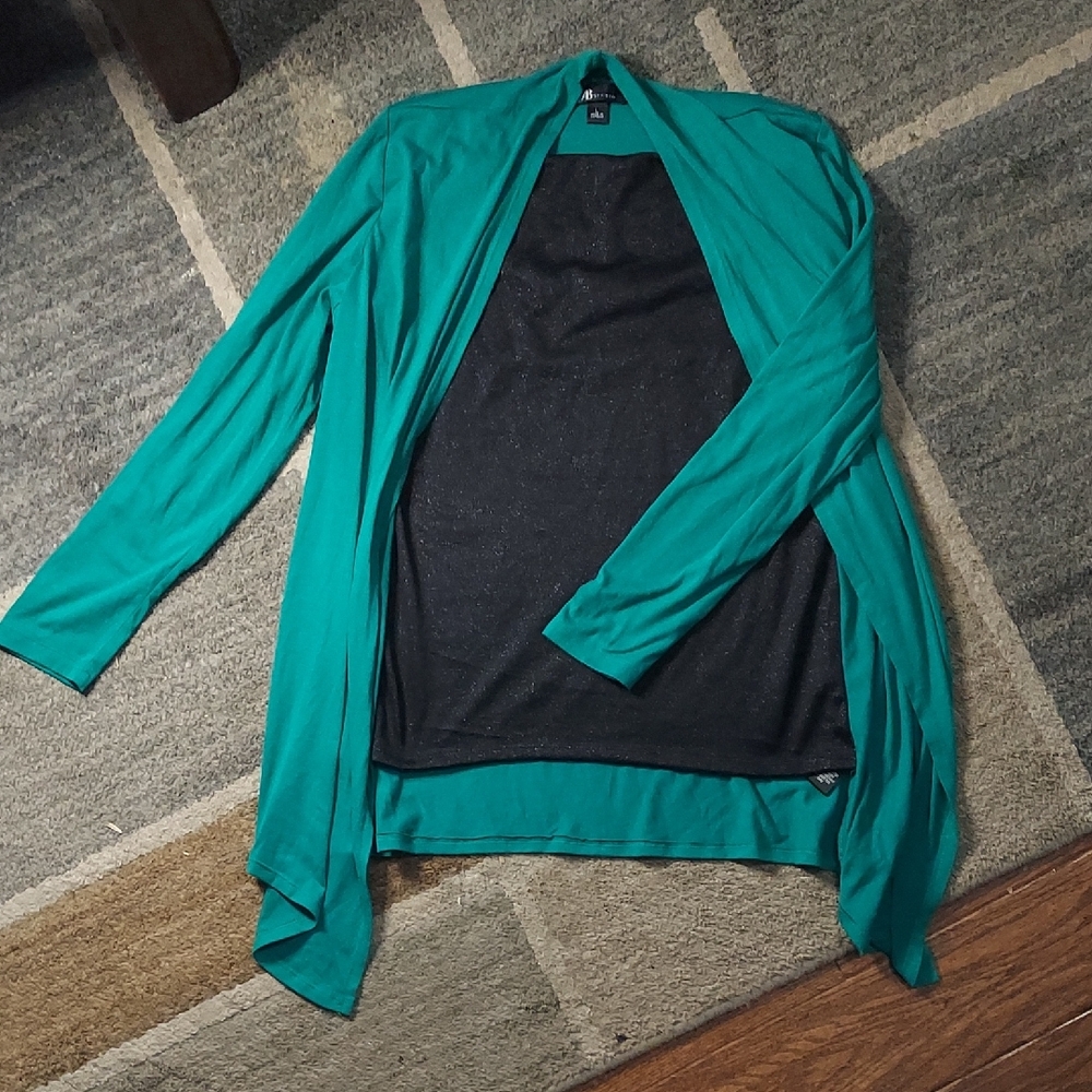 AB Studio Teal Open Front Layered Shirt